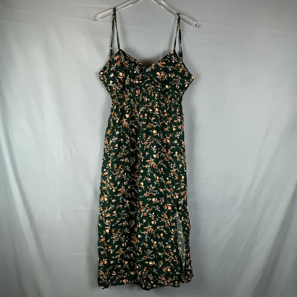 Just Found Maxi Dress Womens XL Multi Floral Smocked Spaghetti Straps Cocktail